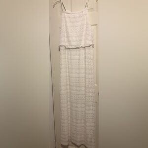 Sharagano Lace Maxi Dress Blouson Geometric Pattern White Size 14